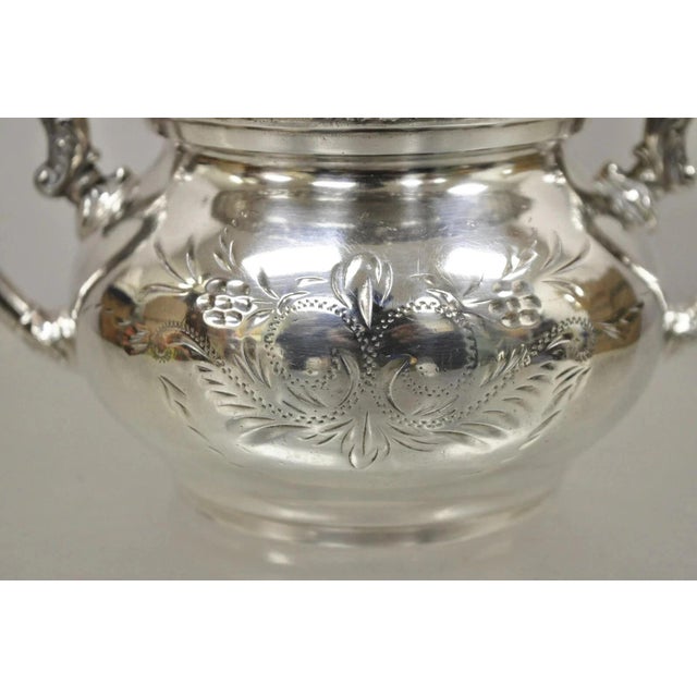 Antique Van Bergh Silver Plated Victorian Tea Serving Set W/ Monogram - 3 Pc Set For Sale - Image 4 of 12