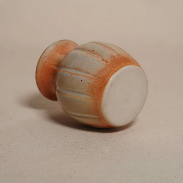 Ceramic Hand-Thrown Studio Pottery Bud Vase With Warm Terracotta Glaze and Vertical Slip Trailing For Sale - Image 7 of 9