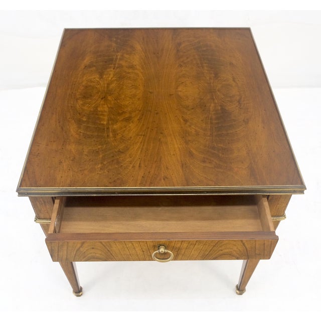 Metal Baker Satinwood One Drawer Brass Trim 27x24" Rectangle Side End Table Stand For Sale - Image 7 of 12