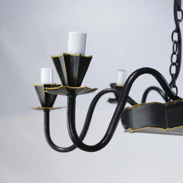 Black Vintage Handcrafted Iron Black and Gold 8-Light Pendant For Sale - Image 8 of 10
