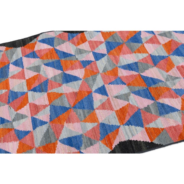 Modern Abstract Geometric Flat-Weave Kilim Wool Runner by Apadana For Sale In New York - Image 6 of 9