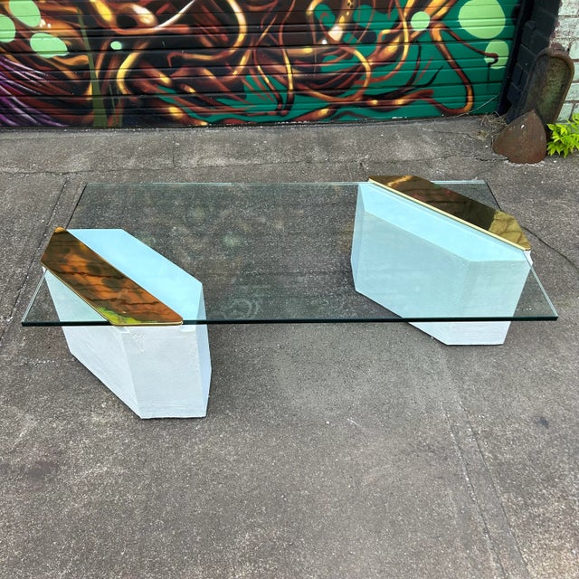 Postmodern 1980s Plaster Brass and Glass Coffee Table For Sale - Image 3 of 12
