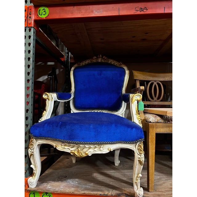 Up for consideration is a beautiful vintage bright blue accent chair. This would look lovely in your home, and it is the...
