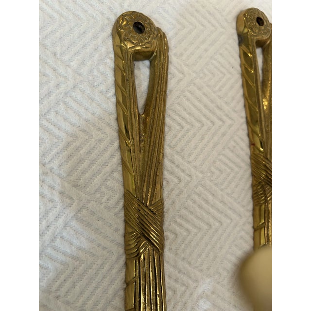 Late 20th Century Vintage Pair of Brass Reed and Ribbon Tassel Candle Wall Sconces For Sale - Image 5 of 7