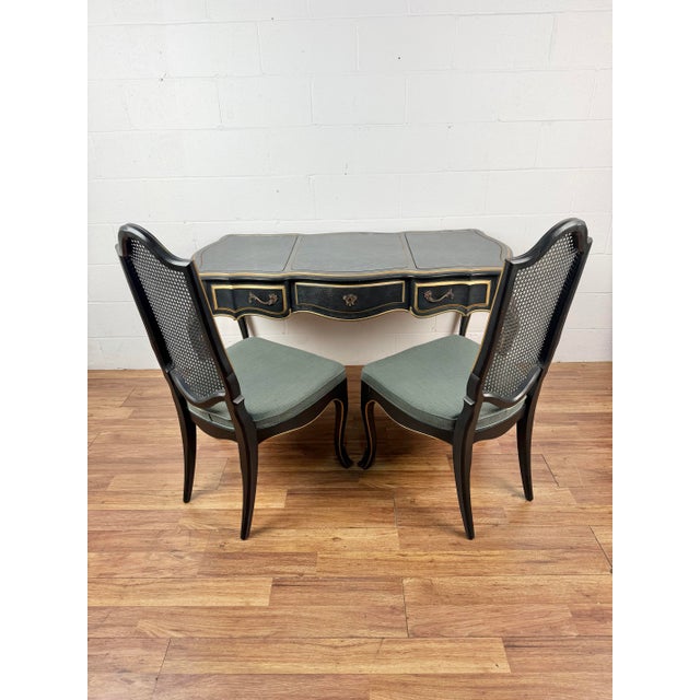 French Provincial 1960s Drexel French Louis XV Provincial Style Writing Desk W/ Matching Chairs For Sale - Image 3 of 8