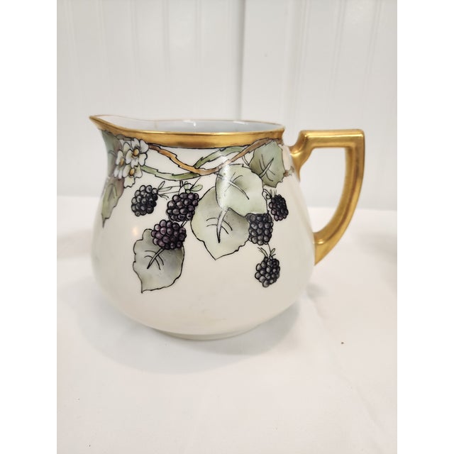 Ceramic 1930s Bavarian Blackberry Hand Painted Pitcher and 5 Tumblers H&c For Sale - Image 7 of 10