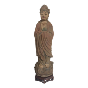 Vintage Chinoiserie Wooden Medicine Buddha 23" H W/Stand