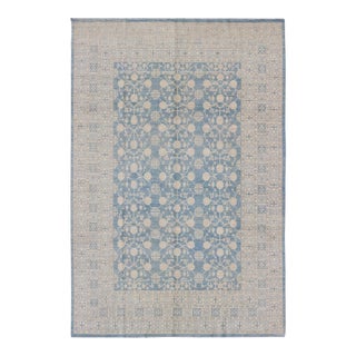 Large Pomegranate Design Modern Khotan Rug in Light Blue and Cream by Keivan Woven Arts For Sale