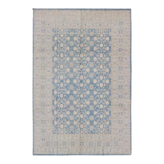 Pomegranate Design Modern Khotan Lt Blue Rug by Keivan Woven Arts 8'7 X 12'5 For Sale
