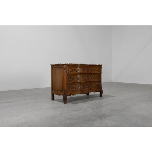 18th Century Louis XV Oak and Marble Chest of Drawers, France For Sale - Image 4 of 16