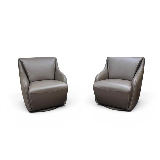 Contemporary W. Schillig Leather Nikki Swivel Lounge Chairs, a Pair For Sale - Image 3 of 17