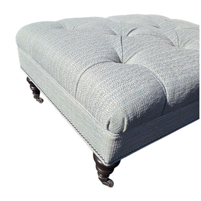 1990s Ethan Allen Anton Chesterfield Style Ottoman Bench Hobb Nail Foot Stool For Sale - Image 12 of 15