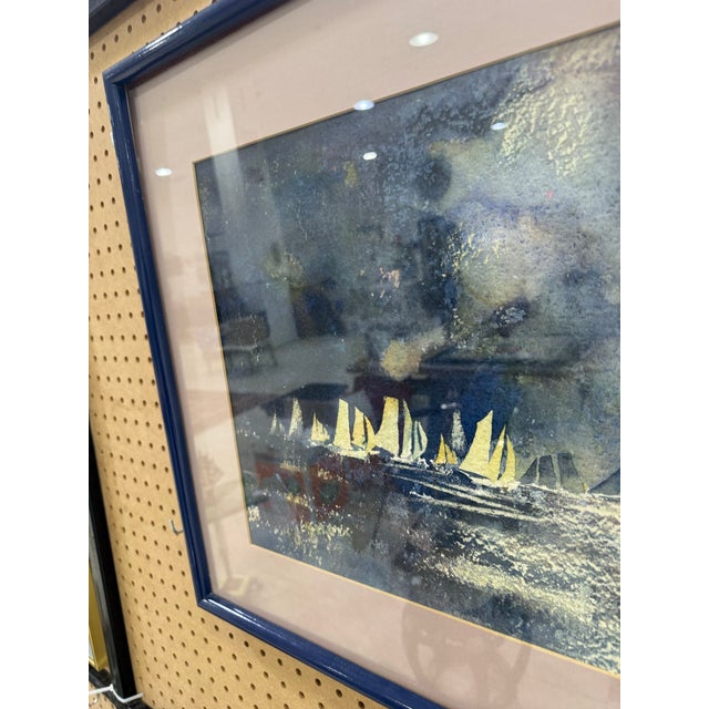 Vintage Sailboat Seascape Painting Signed by Artist Framed For Sale - Image 4 of 6