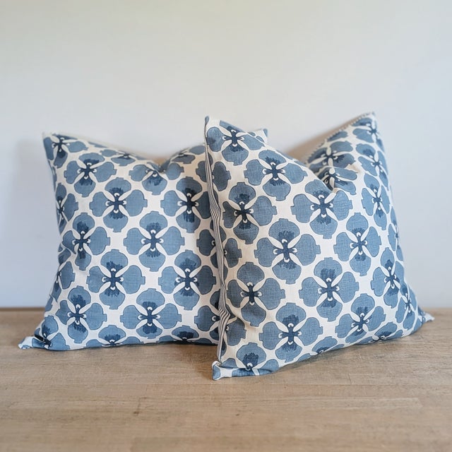 Galbraith & Paul Sakura Denim Pillows with fun mix and match Blue and White Striped Perennials backs. Invisible zippers...