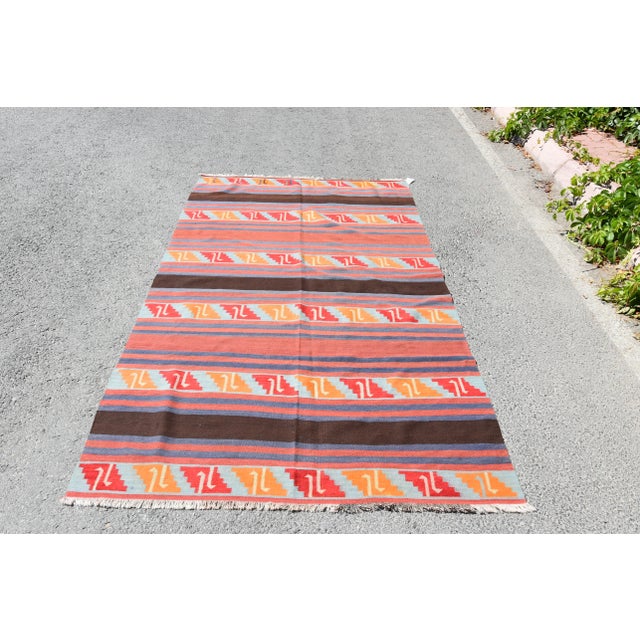 1970s Rustic Hand Knotted Red Striped Rug For Sale - Image 11 of 11