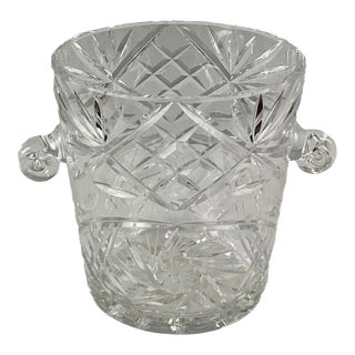 1980s Large Cut Crystal Handled Ice Bucket For Sale