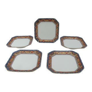 Japanese Gokunishiki Imari Arita Ware Kisen Kiln Octagonal Plate Set of 5 For Sale