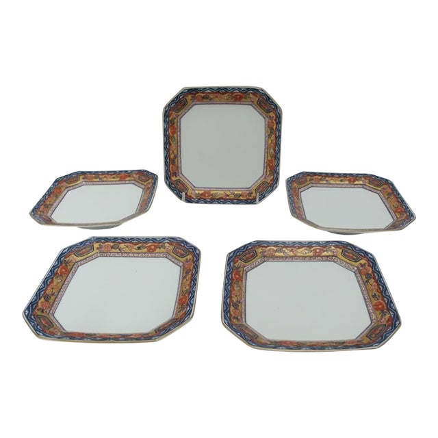Japanese Gokunishiki Imari Arita Ware Kisen Kiln Octagonal Plate Set of 5 For Sale