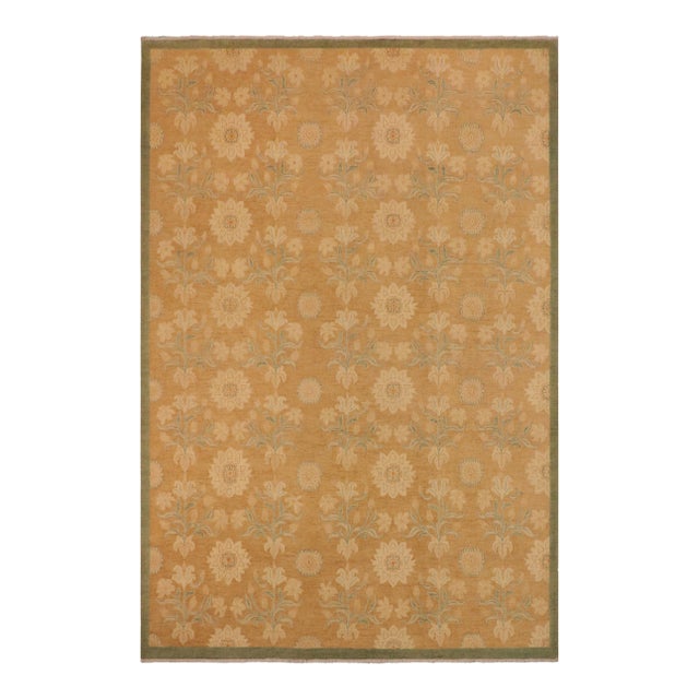 1990s Contemporary Sun Faded Brown/Green Hand Knotted Wool Rug - 10'4" X 13'9" For Sale