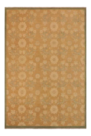1990s Contemporary Sun Faded Brown/Green Hand Knotted Wool Rug - 10'4" X 13'9"