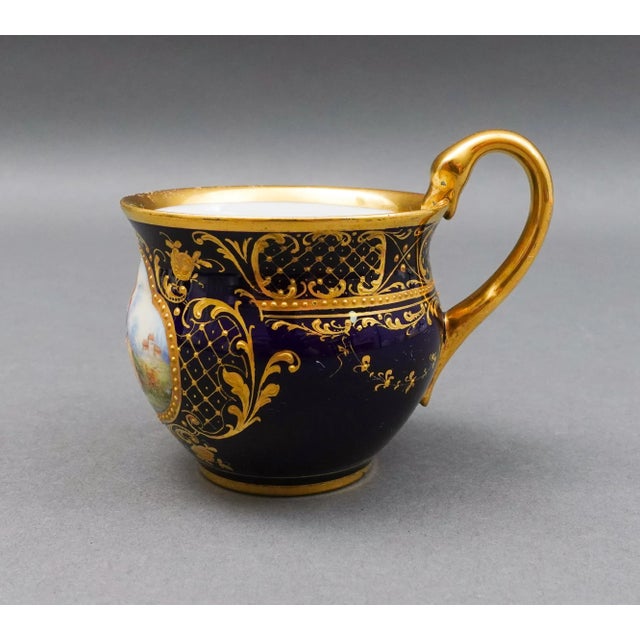 Mid-Century Modern Vintage Meissen Cobalt Blue Gold Hand Painted Couple Porcelain Tea Cup For Sale - Image 3 of 8