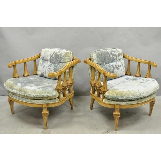 Vintage Hollywood Regency Low Barrel Back Cream Painted Club Lounge Chairs, Pair For Sale - Image 17 of 17