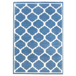 Indian Dhurrie Design Blue and White Handmade Cotton Rug by Doris Leslie Blau For Sale