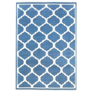 Indian Dhurrie Design Blue and White Handmade Cotton Rug by Doris Leslie Blau