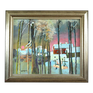 2004 Contemporary 'Sunset by the Pines' Expressive Landscape Oil Painting, Framed