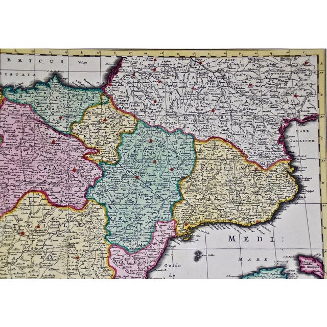 Red Spain and Portugal: A Hand-Colored 17th/18th Century Map by Visscher, 1725 For Sale - Image 8 of 12