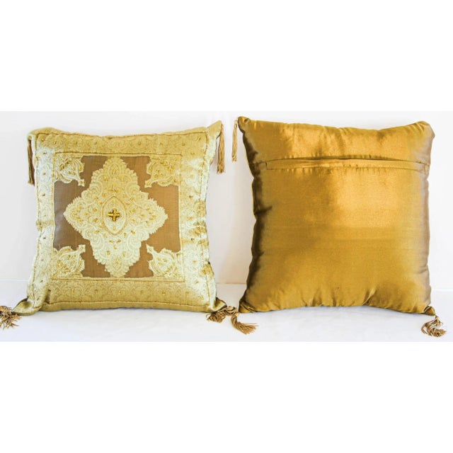 Gold Moorish throw Pillows Embellished with Sequins and Beads a Pair. Two Moorish throw decorative accent rich gold bronze...