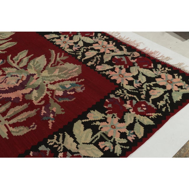 Vintage Bessarabian Kilim in Red With Green and Pink Floral Patterns For Sale In New York - Image 6 of 10