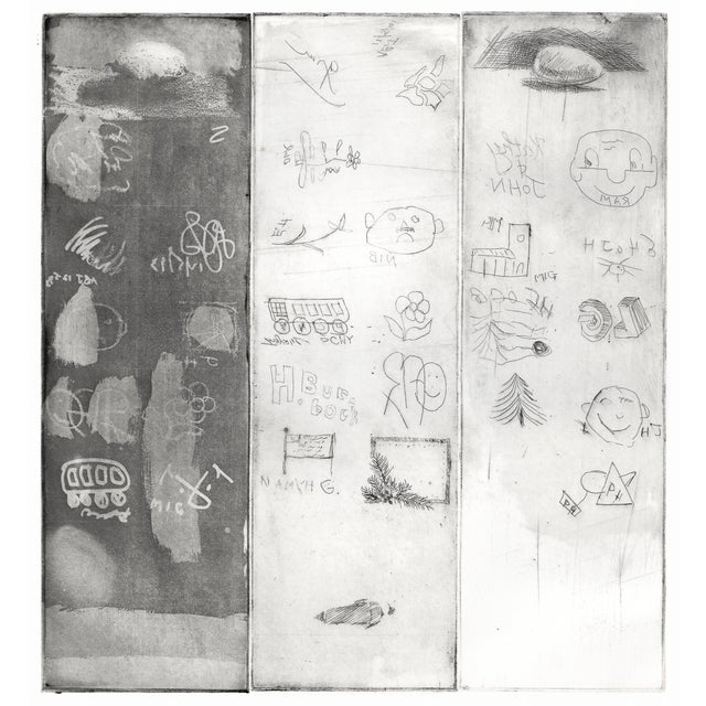 Contemporary 1993 Triptych Etching in the Manner of Jean-Michel Basquiat For Sale - Image 3 of 7