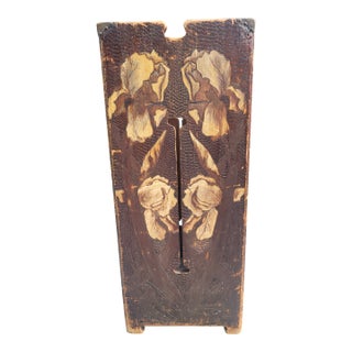 Antique Arts & Crafts Carved & Pyrographic Iris Umbrella Stand, C. 1910 For Sale
