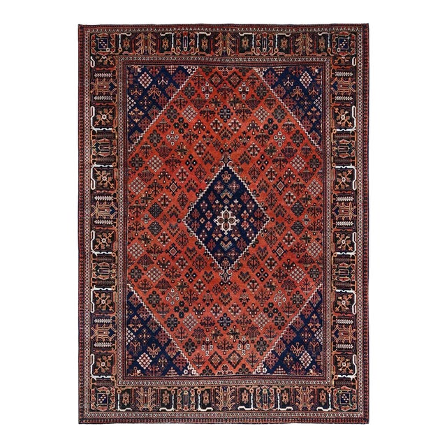 1950 8'1"x11'3" Ochre Red Hand Knotted Vintage All Wool Joshagan Cleaned Oriental Rug For Sale