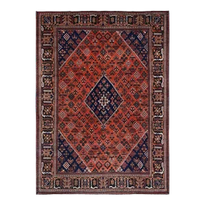 1950 8'1"x11'3" Ochre Red Hand Knotted Vintage All Wool Joshagan Cleaned Oriental Rug