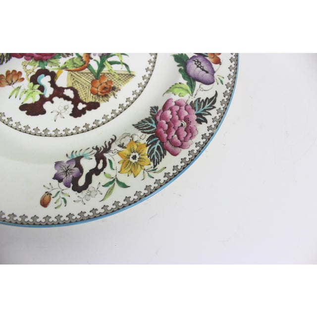 French Country 1880’s Antique Wedgwood Bullfinch Brown Dinner Plate With Blue Edge 10.25” Plate For Sale - Image 3 of 7