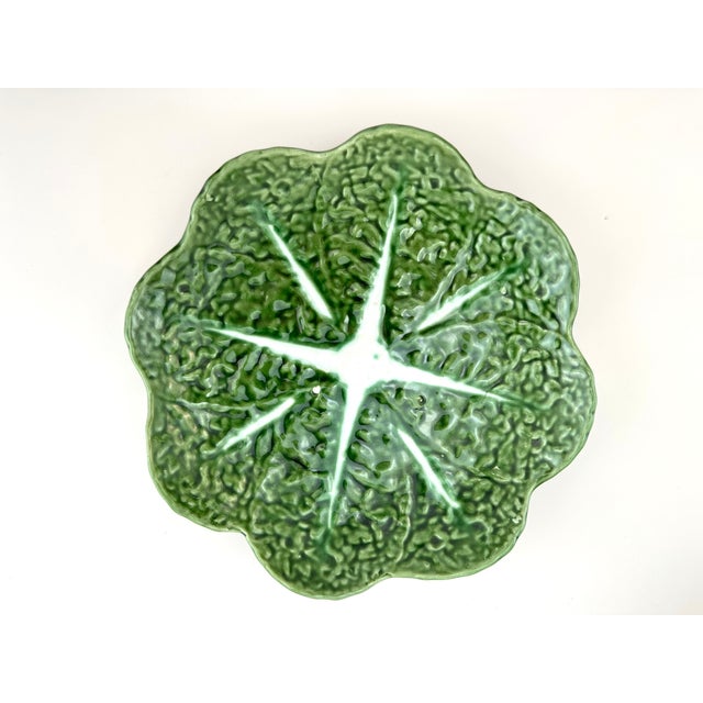 Green Vintage Portuguese Majolica Style Cabbage Tureen With Underplate and Ladle For Sale - Image 8 of 11