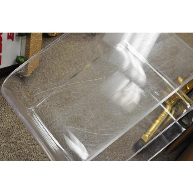 White Vintage Mid Century Modern Clear Lucite Sculptural "S" Form" 3 Tier Side Table For Sale - Image 8 of 11
