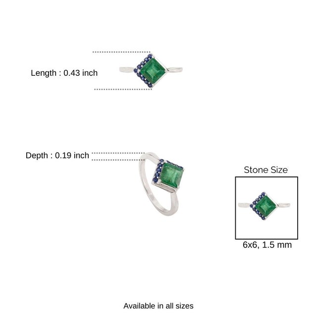 Carat&her 925 Silver Tilted-Square Emerald With Sapphire Promise Ring - Size 7 For Sale - Image 10 of 12
