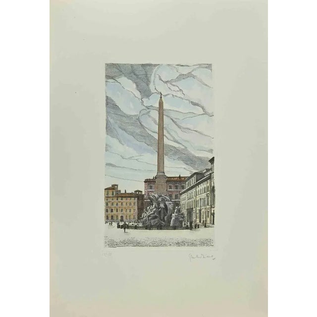 Fontana dei Quattro Fiumi is an artwork realized by Giuseppe Malandrino. Original print in etching technique. Hand-signed...