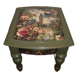 Hand-Finished "London Rose" Decoupage Side Table For Sale