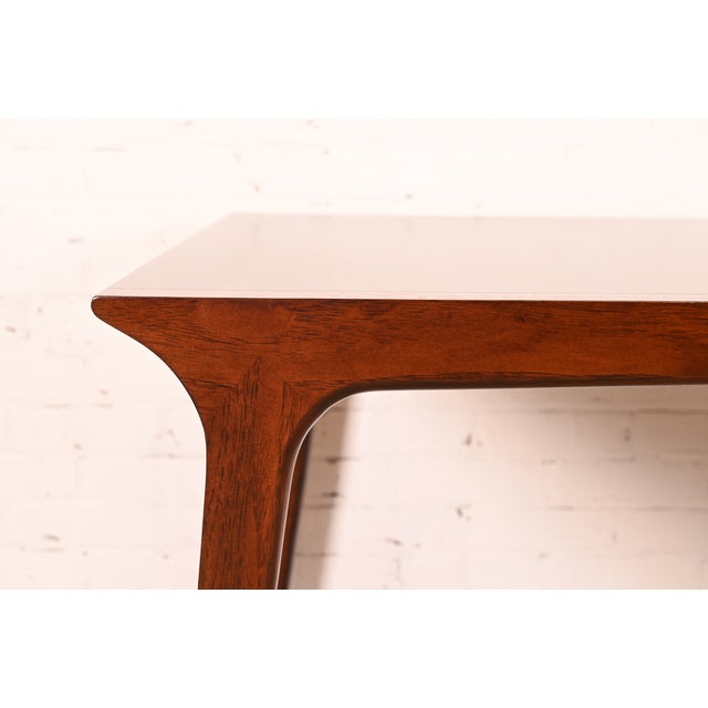 John Van Koert for Drexel Mid-Century Modern Sculpted Walnut Extension Dining Table, Newly Refinished For Sale - Image 10 of 14