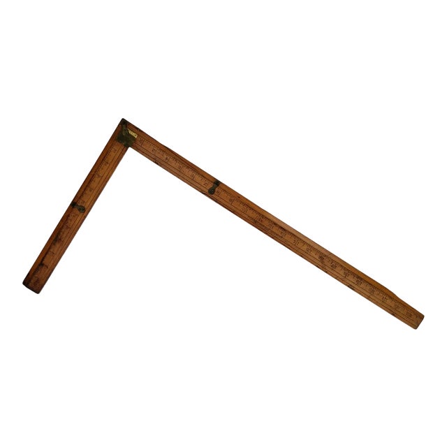 Industrial Wood & Brass Ruler For Sale