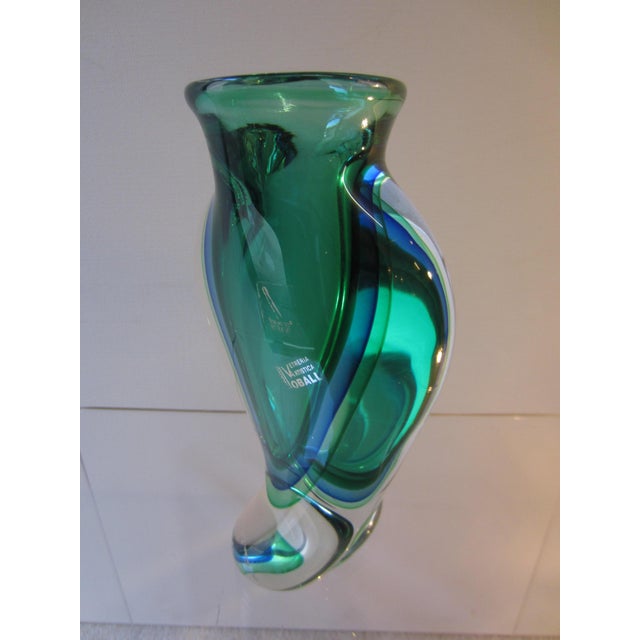 Blue Sommerso Murano Glass Vase in Blue and Green, 1990s For Sale - Image 8 of 9