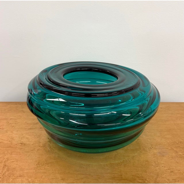 Vintage Large Scale Teal Art Glass Bowl For Sale In West Palm - Image 6 of 7