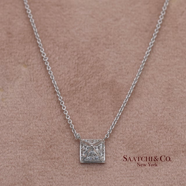 18k(750) White Gold Natural Diamond Square Shape Pendant Necklace With Chain For Sale In New York - Image 6 of 12