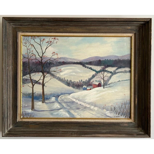 Impressionist Vintage Impressionist Snowy Farm Landscape Framed Oil Painting For Sale - Image 3 of 7