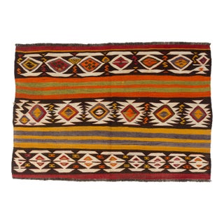 Mid 20th Century Handwoven Geometric Medallion & Striped Tribal Rug For Sale