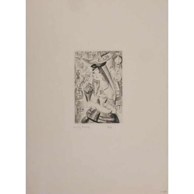 Mily Possoz, Young Girl with a Bouquet of Basil, Original Signed Engraving For Sale - Image 11 of 11